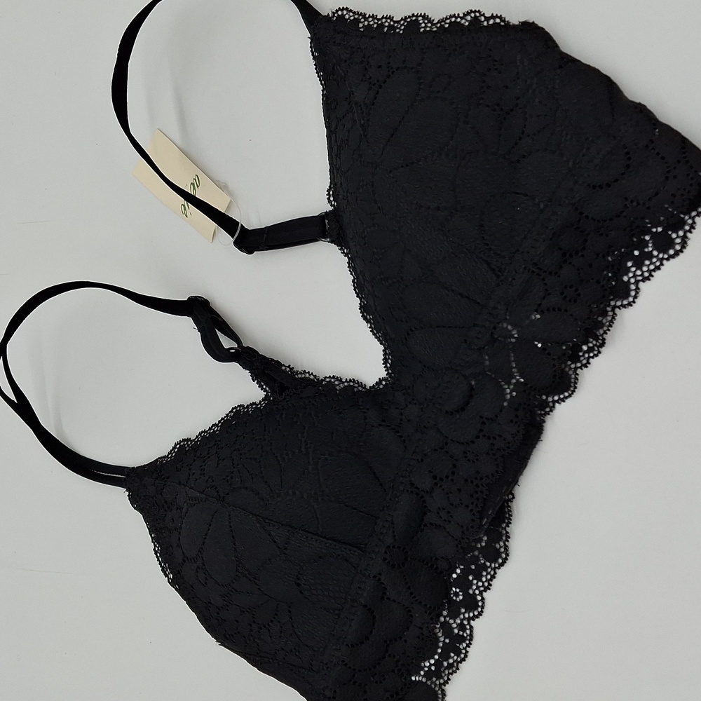 Aerie Real Happy Lightly Lined Candy Lace Bra Black 32A